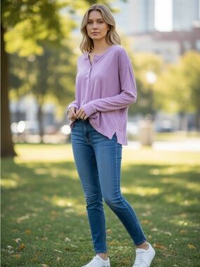NWT VS PINK Lavender Henley Long Sleeve Top